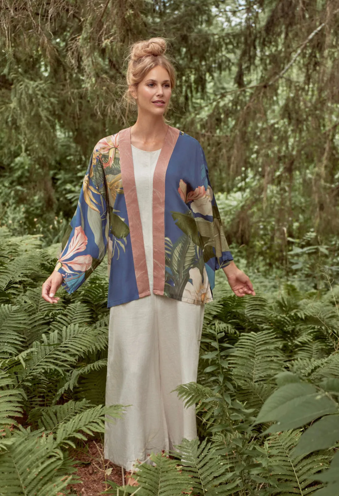 Powder Delicate Tropics Kimono Jacket - Indigo