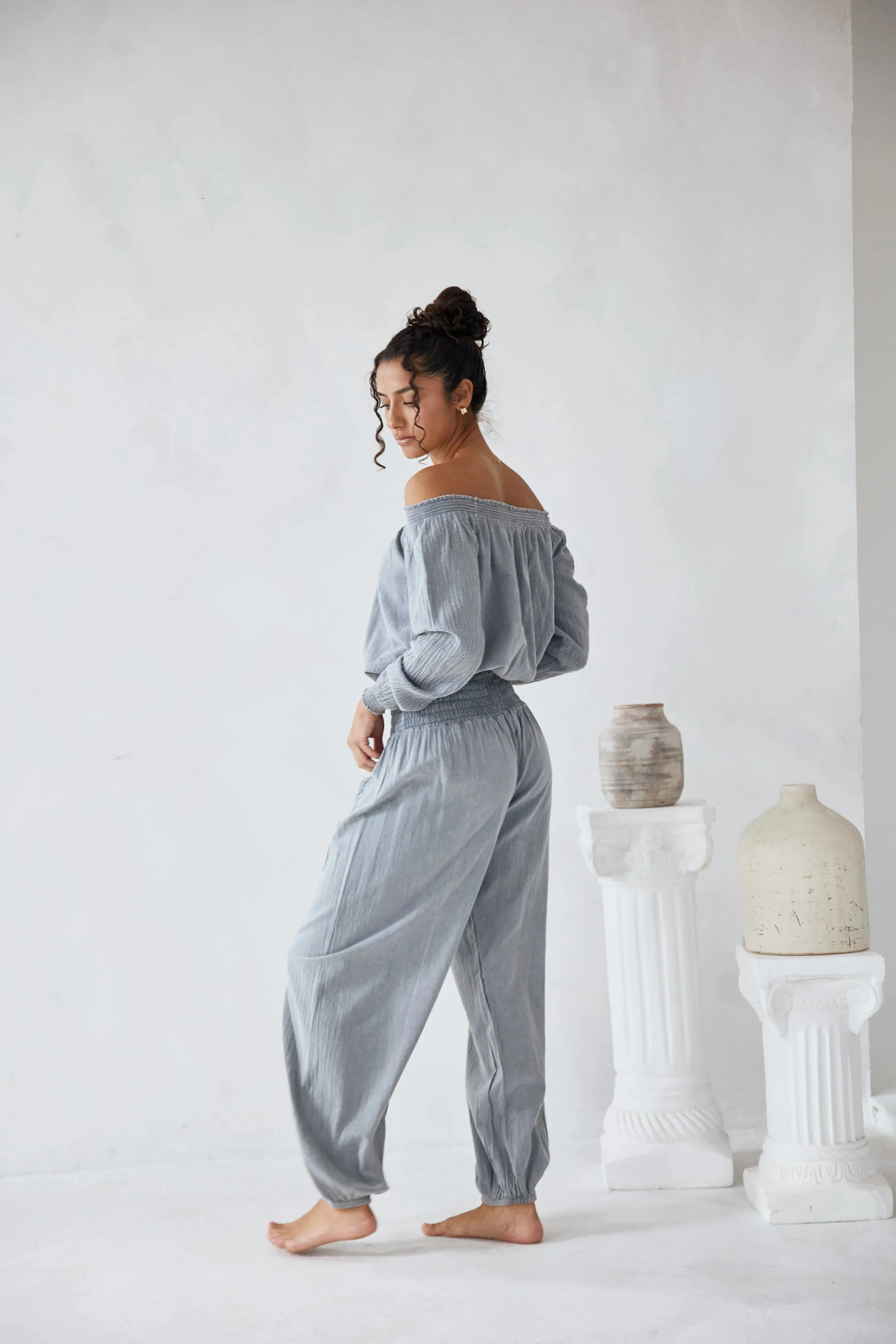 "The Bradley Beach" Gray Off The Shoulder Top & Cargo Pant Set
