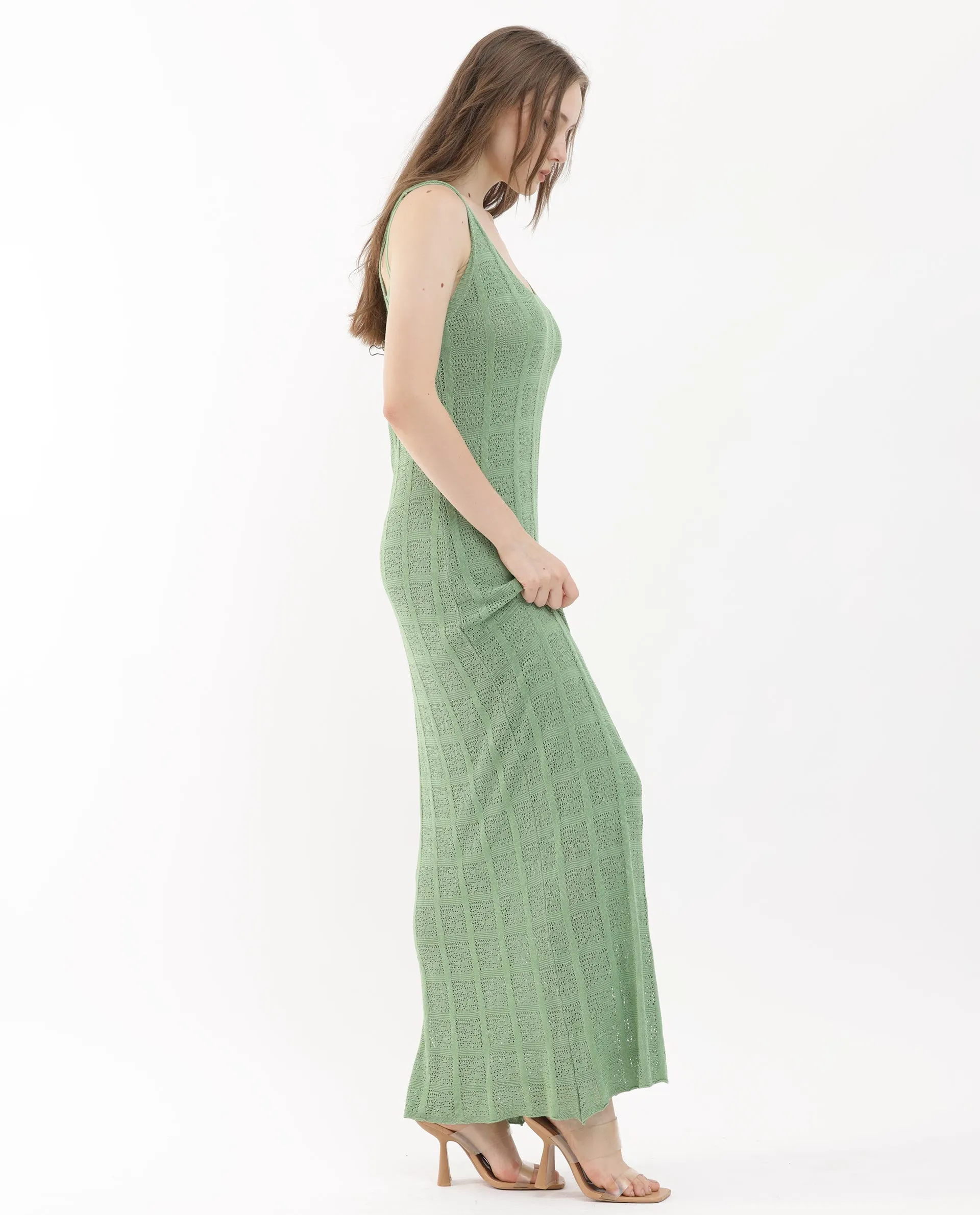 Rareism Womens Majoka Pastel Green Dress U-Neck Solid