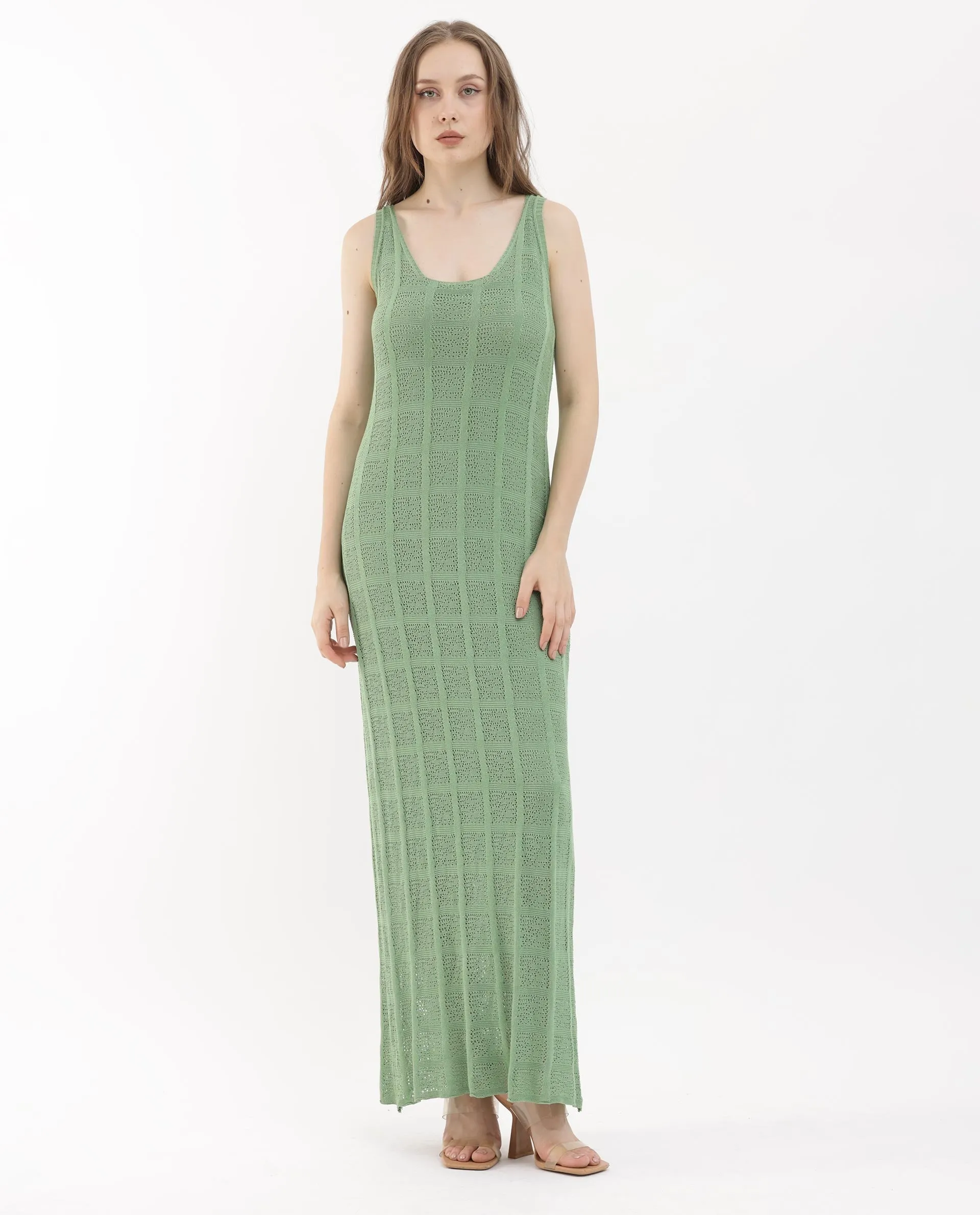 Rareism Womens Majoka Pastel Green Dress U-Neck Solid
