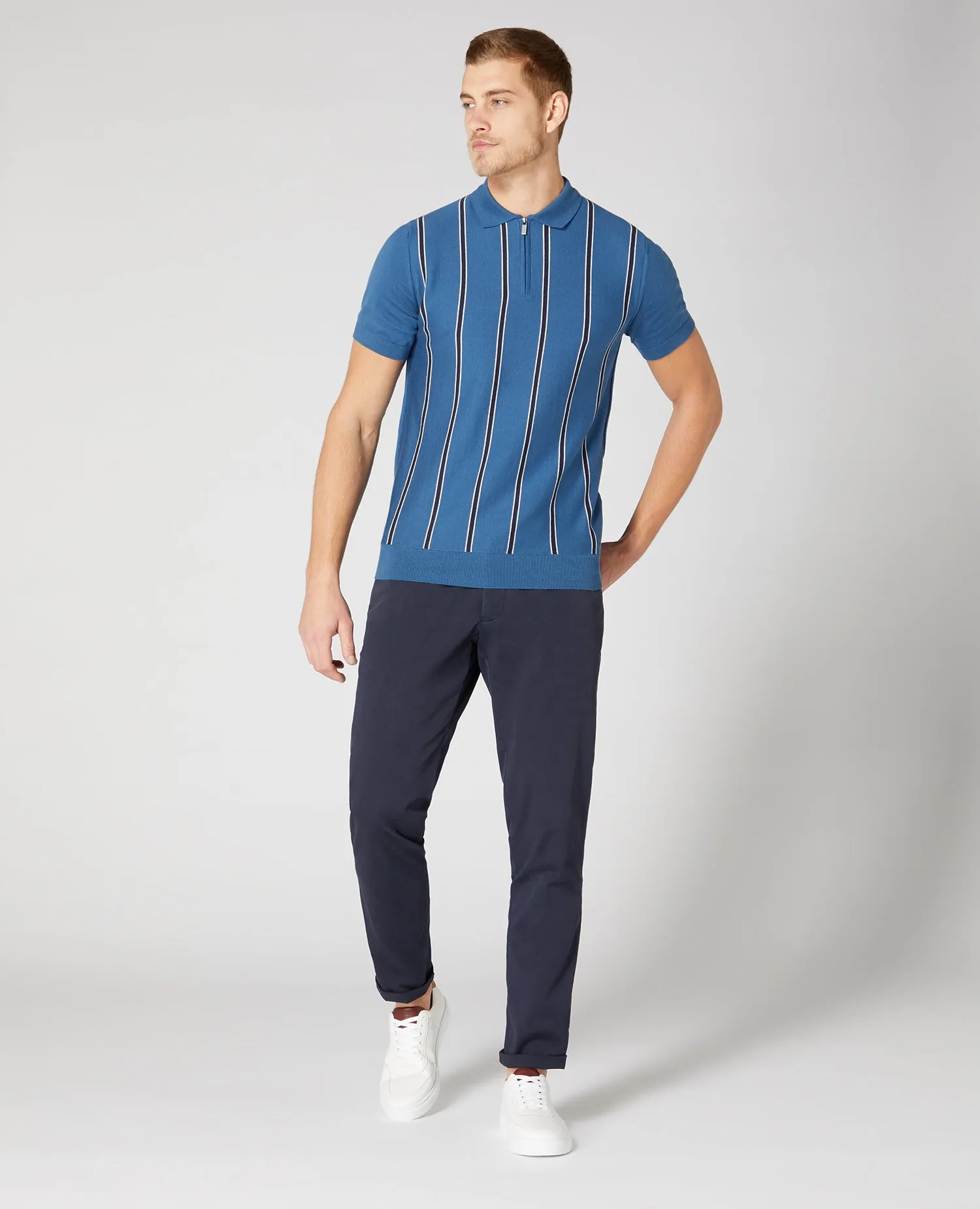 REMUS UOMO® Striped Knitted Polo Shirt/Blue - New SS21