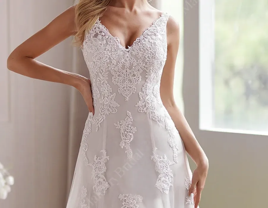 Romantic Strap V-Neck Fit & Flare Wedding Dress