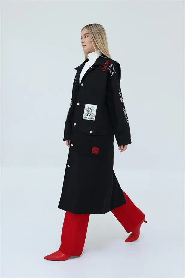 RYN Embroidered Trench Coat - Black - Toulouse