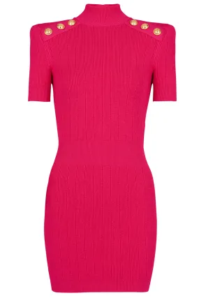 Short Sleeve Buttoned Knit Short Dress