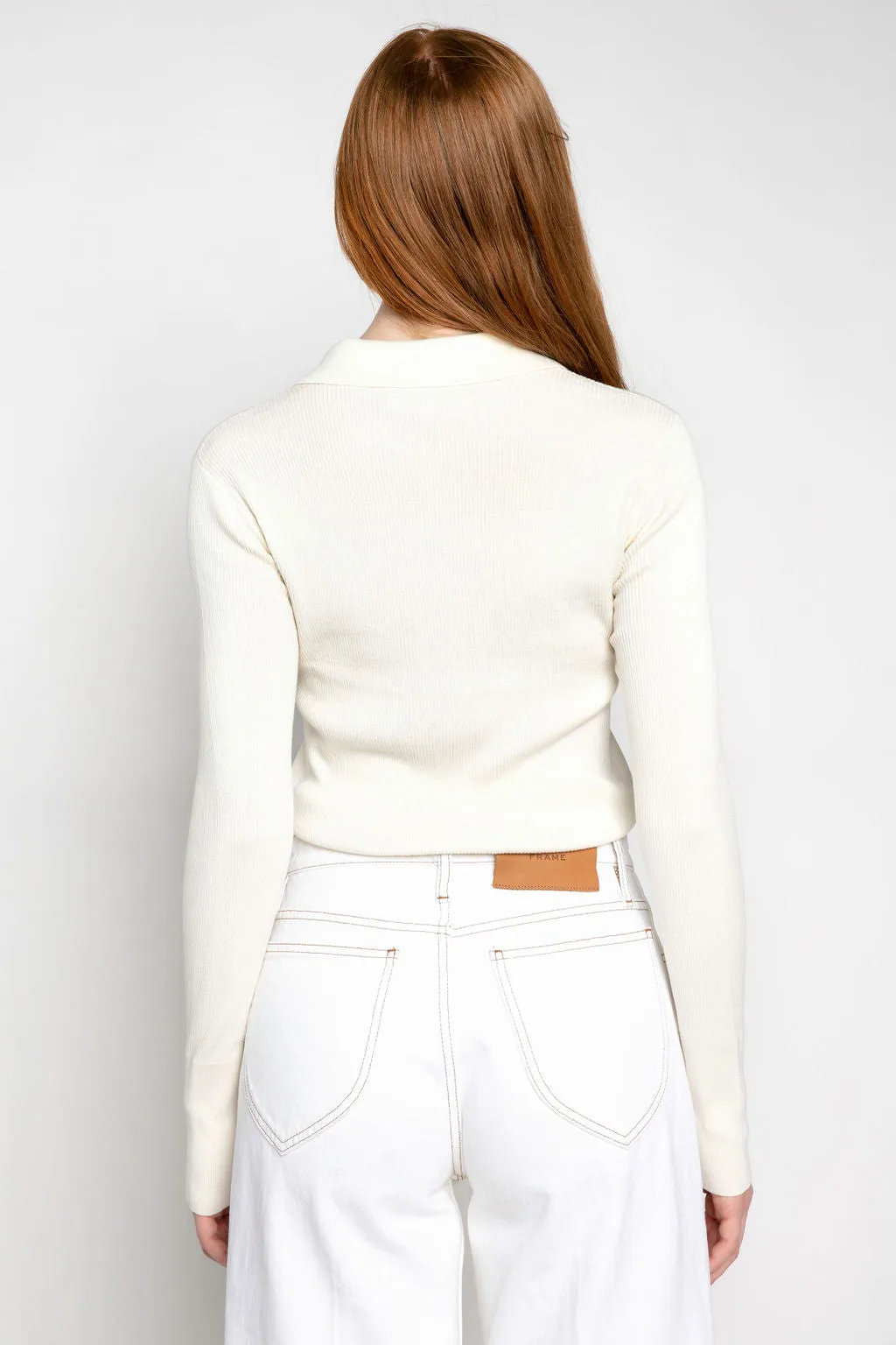 Shrunken Knit Polo Shirt in Off White