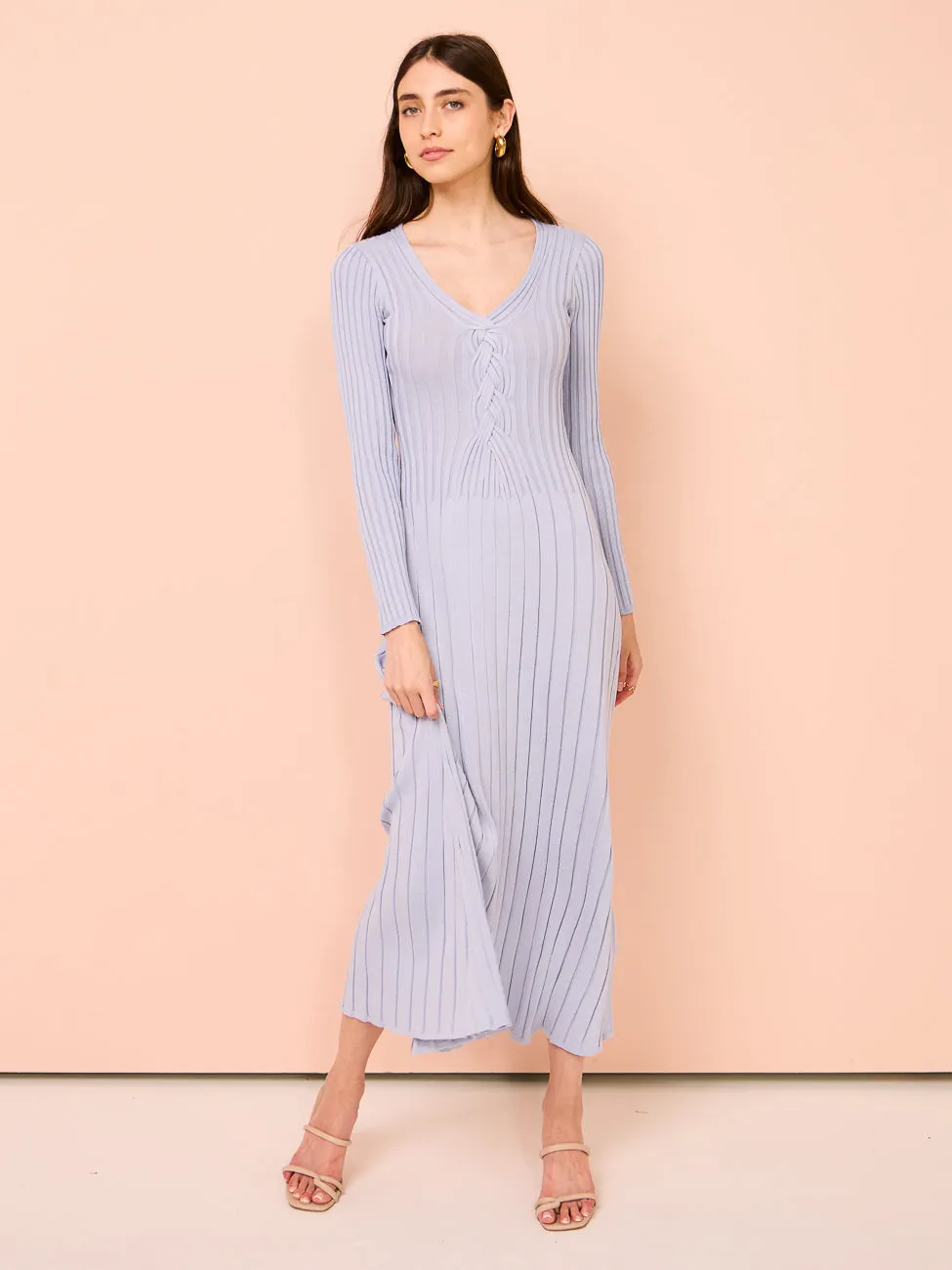 Sovere Lace Long Sleeve Midi Dress in Dawn Blue