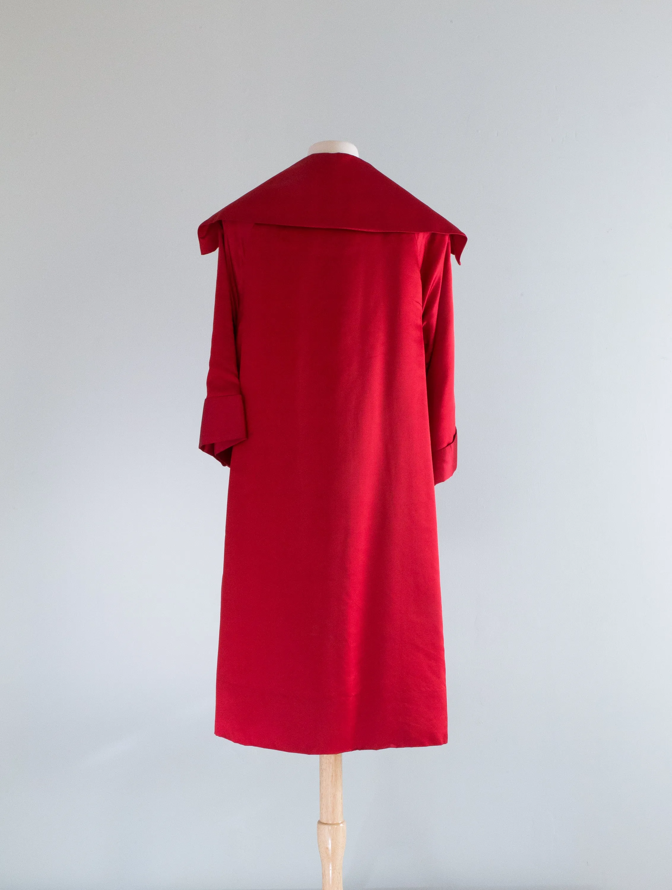 Spectacular 1950's Crimson Silk Swing Coat By Lawrence of London / ML