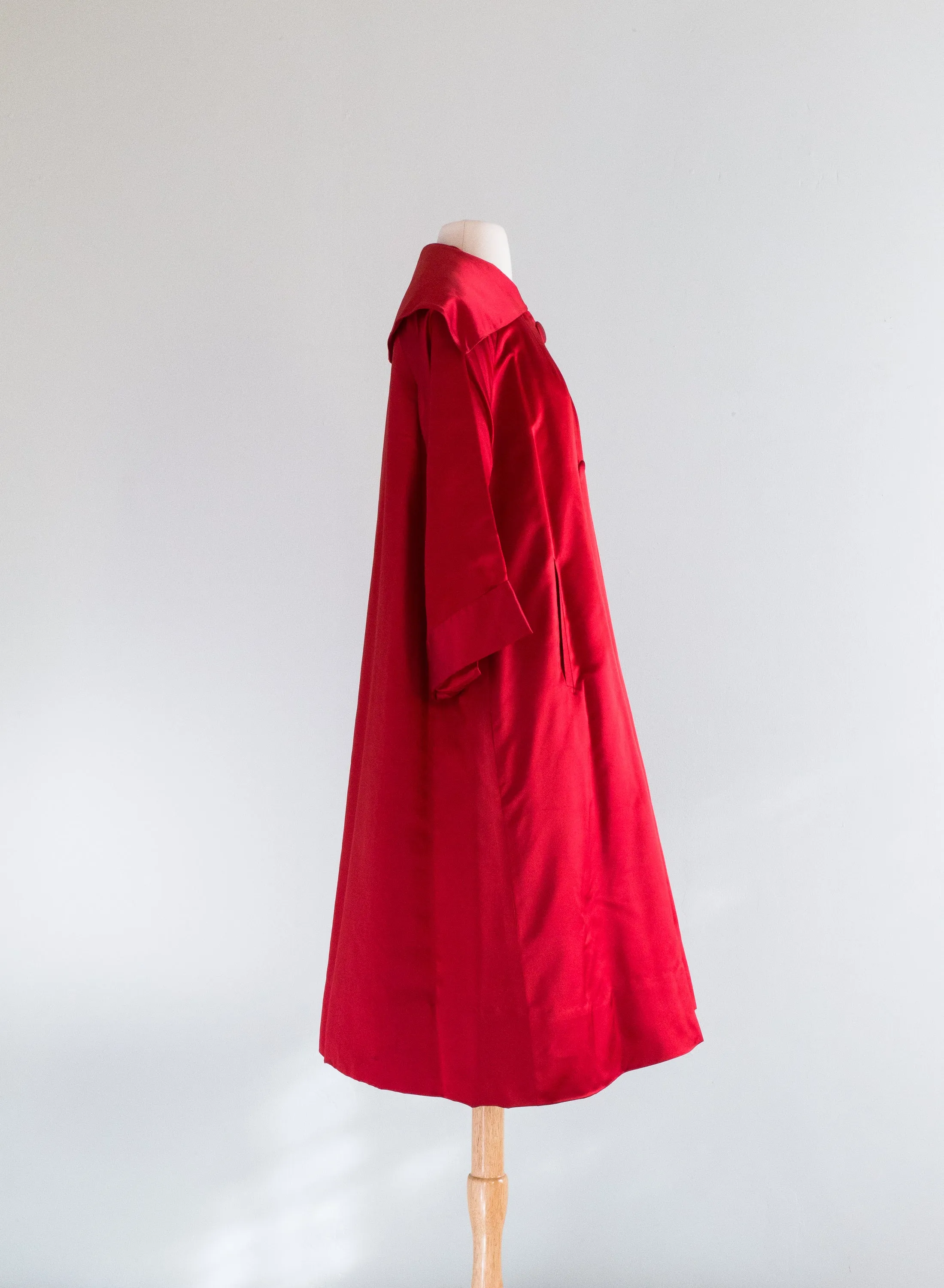 Spectacular 1950's Crimson Silk Swing Coat By Lawrence of London / ML