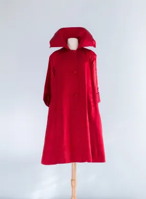 Spectacular 1950's Crimson Silk Swing Coat By Lawrence of London / ML