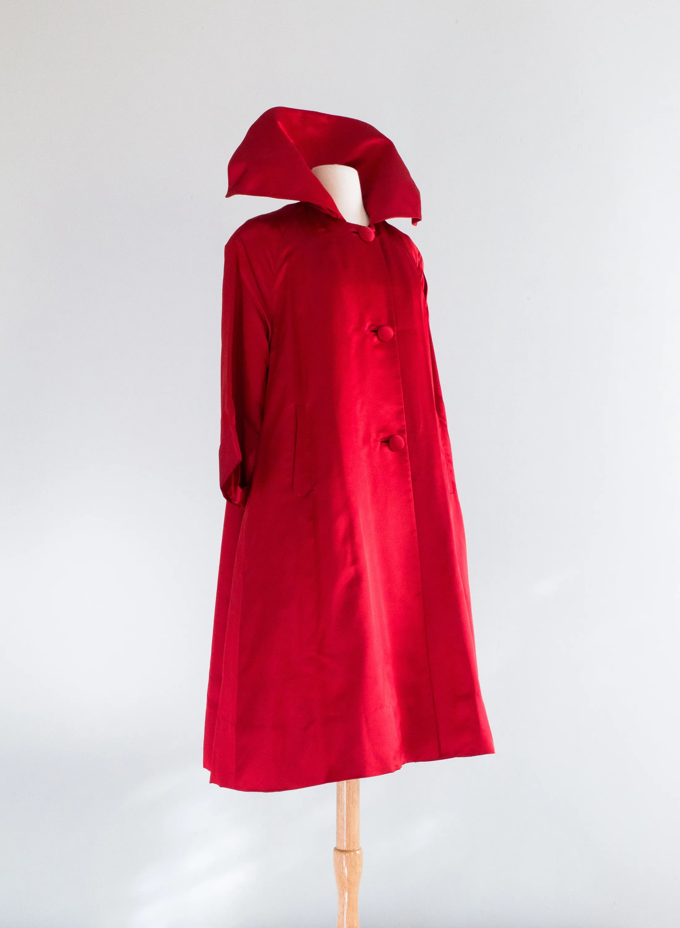 Spectacular 1950's Crimson Silk Swing Coat By Lawrence of London / ML