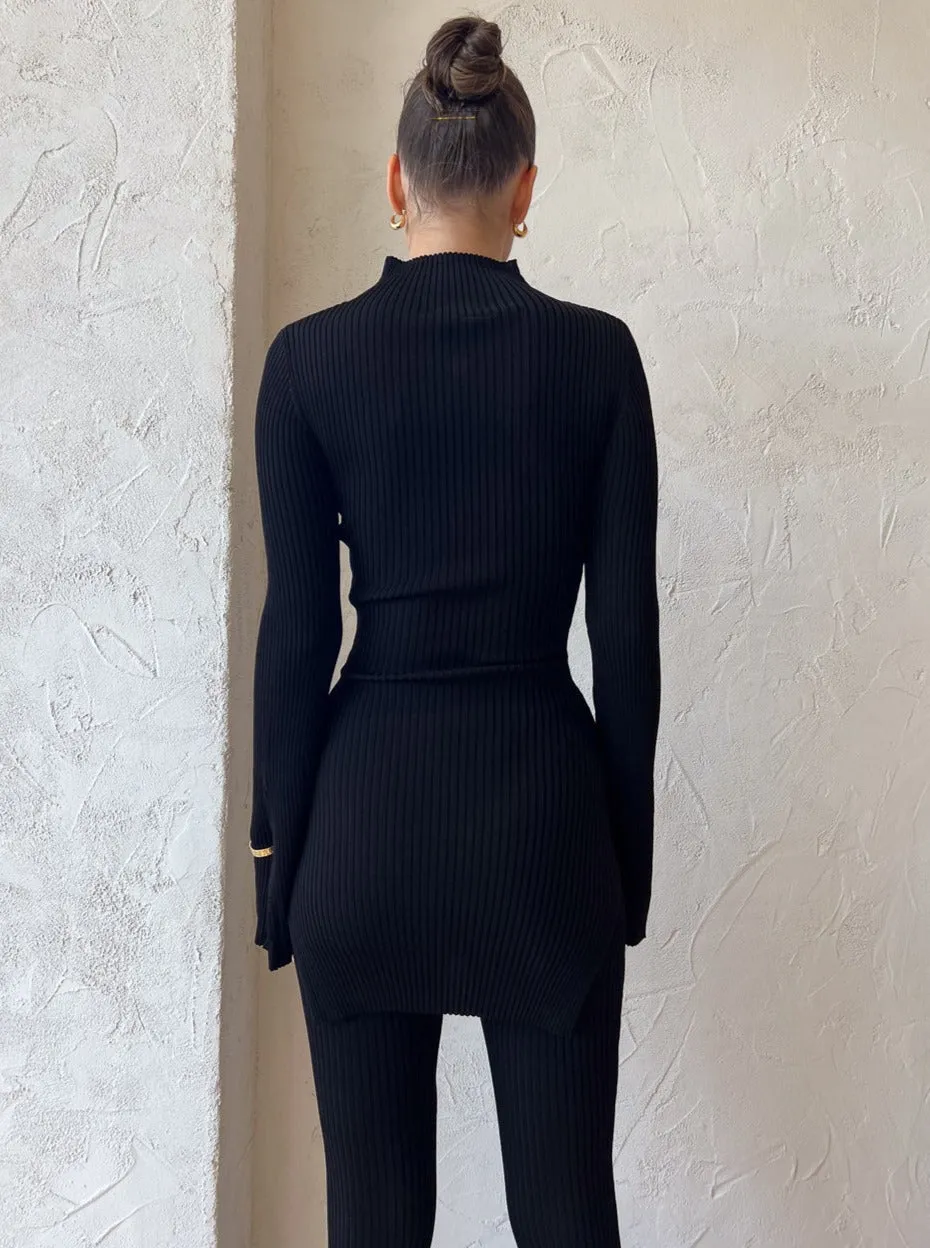 Suboo Alfie Funnel Neck Tunic Dress in Black