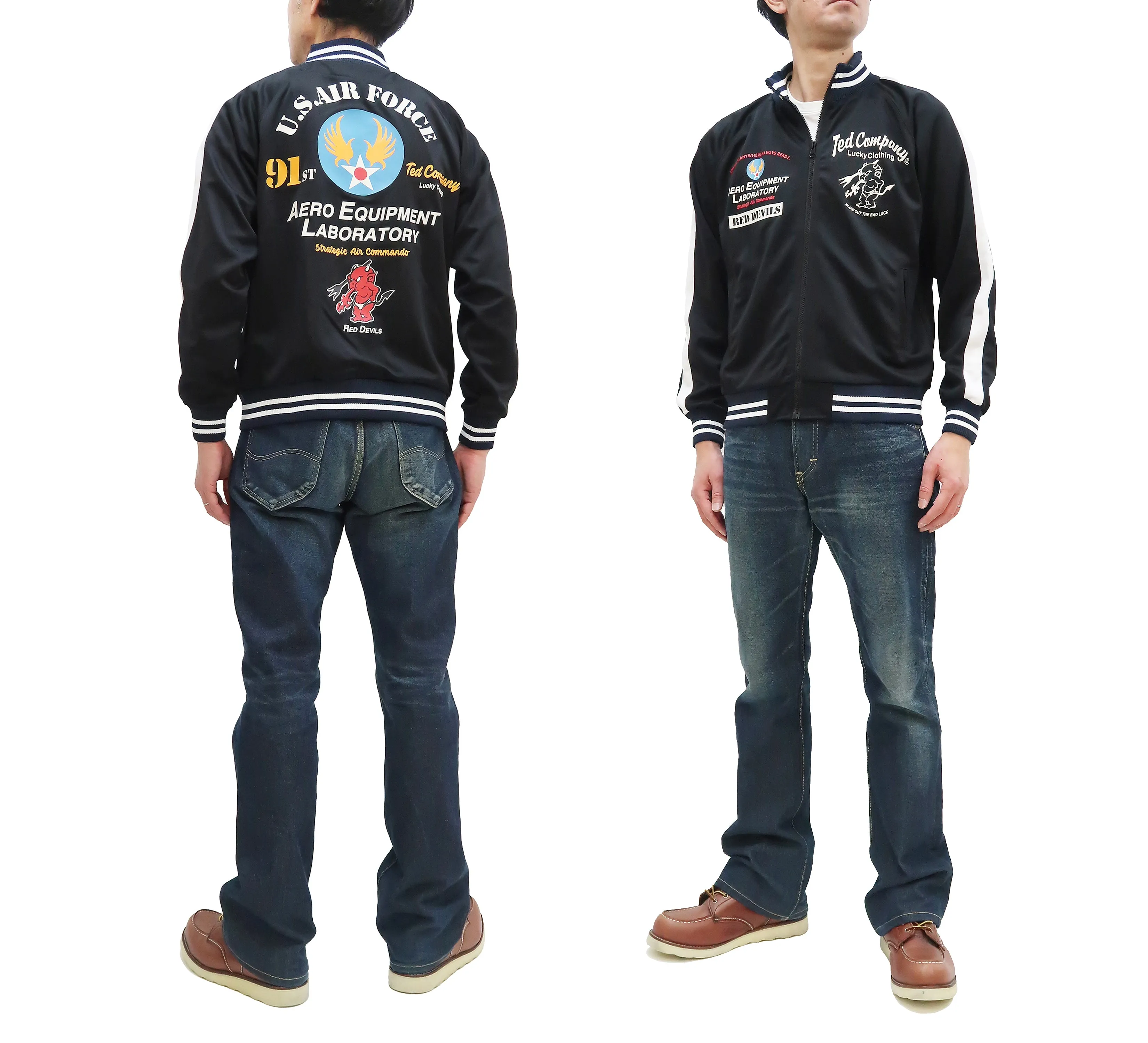Tedman Men's Casual Zip-Up Track Jacket with Lucky Devil Military Style Graphic TJS-3500 Black