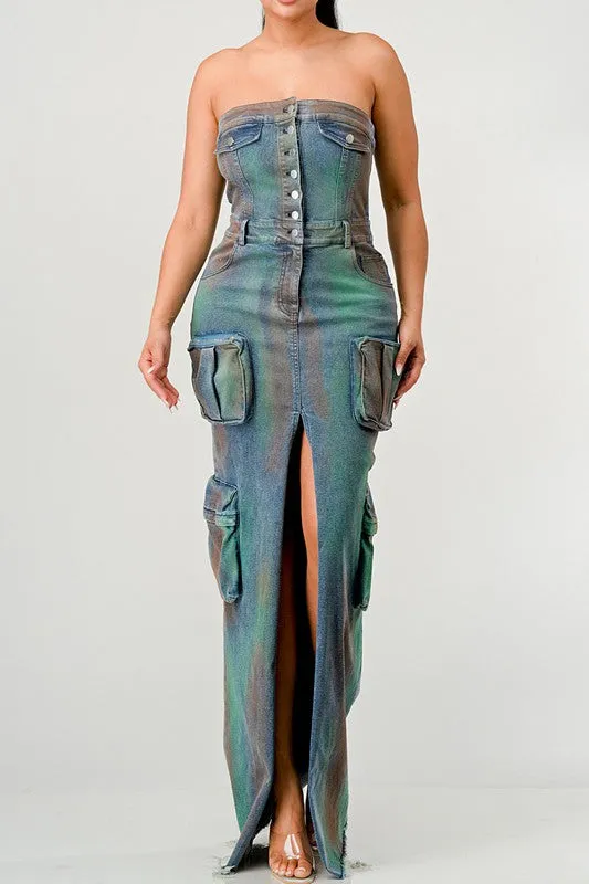 TEEK - VINTAGE HAND WASHED BUTTON UP SLIT DENIM DRESS