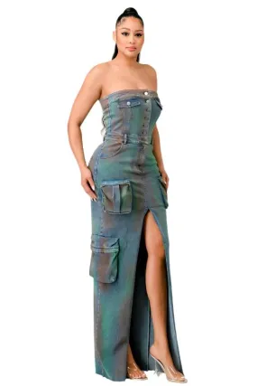 TEEK - VINTAGE HAND WASHED BUTTON UP SLIT DENIM DRESS
