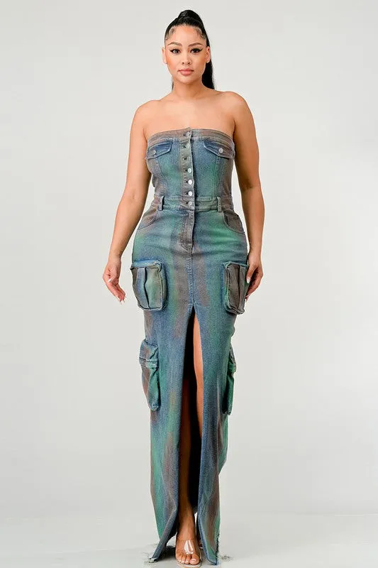 TEEK - VINTAGE HAND WASHED BUTTON UP SLIT DENIM DRESS