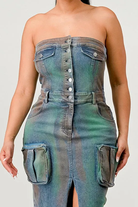 TEEK - VINTAGE HAND WASHED BUTTON UP SLIT DENIM DRESS