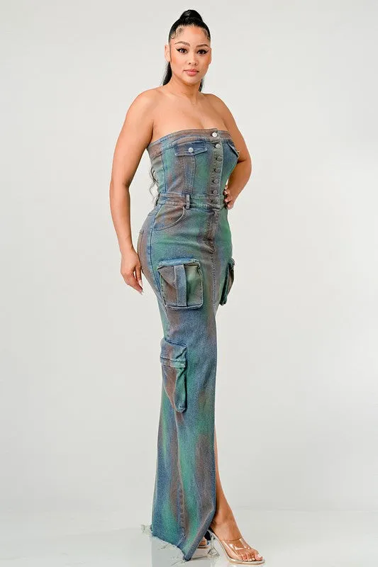 TEEK - VINTAGE HAND WASHED BUTTON UP SLIT DENIM DRESS