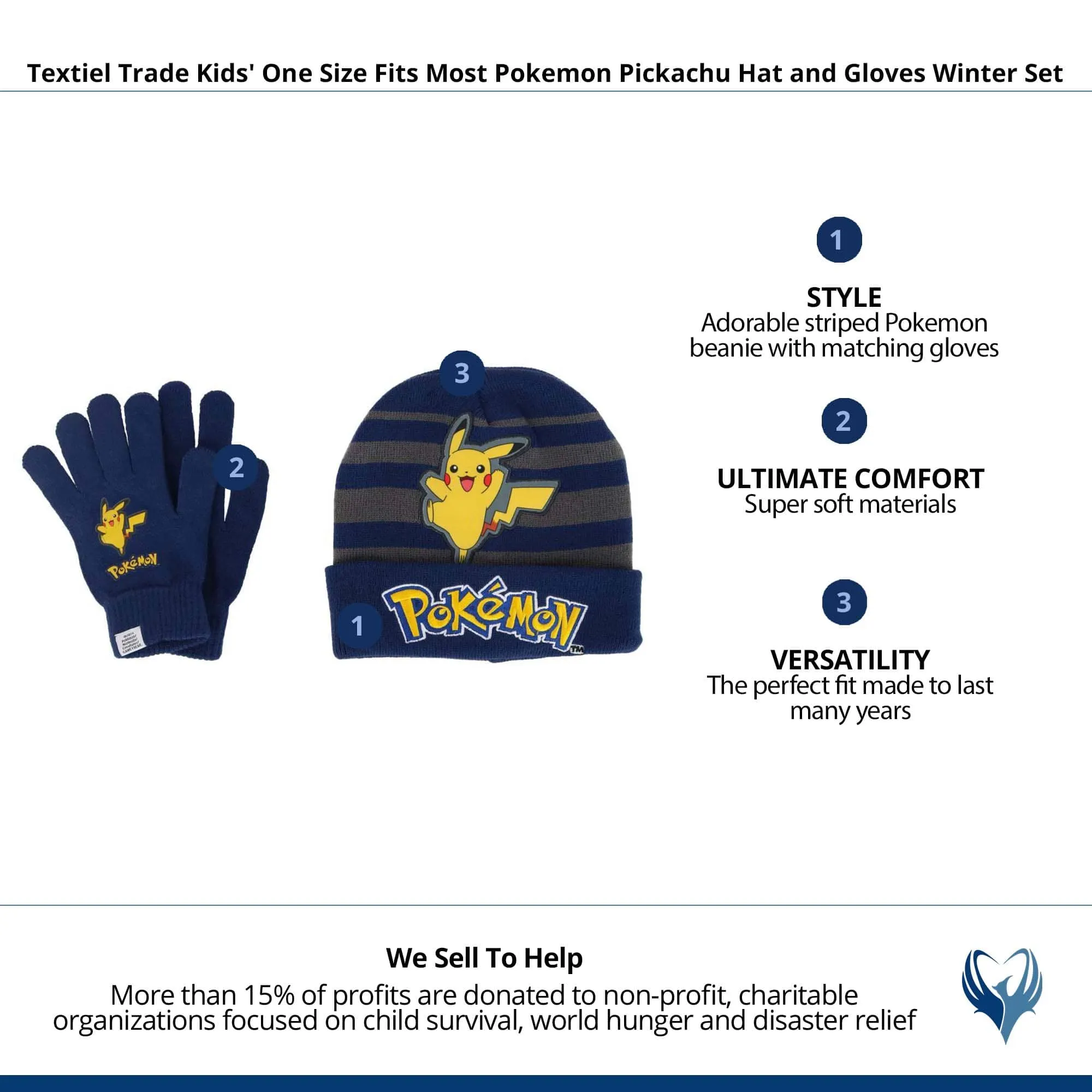 Textiel Trade Kids' One Size Fits Most Pokemon Pickachu Hat and Gloves Winter Set