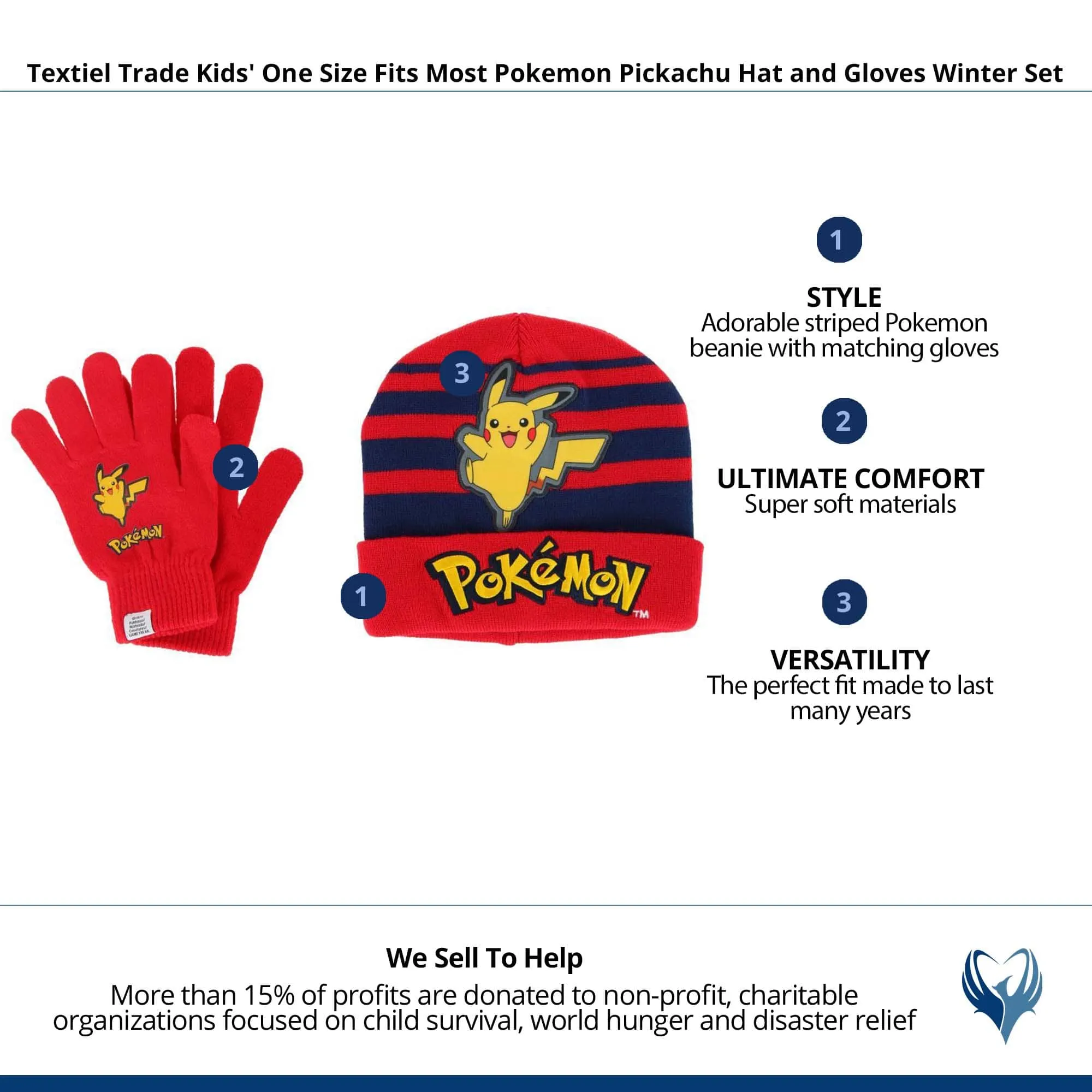 Textiel Trade Kids' One Size Fits Most Pokemon Pickachu Hat and Gloves Winter Set