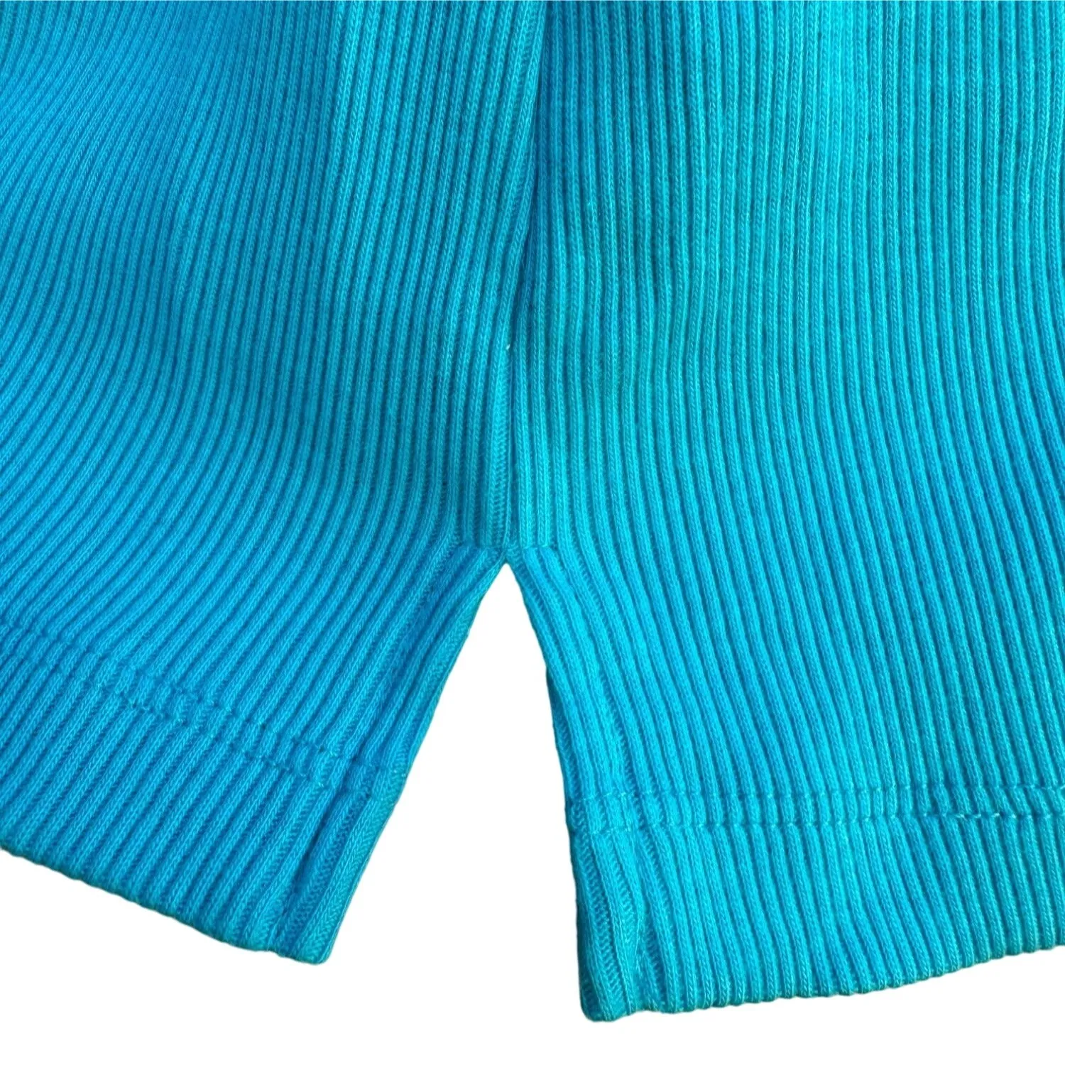 The Quacker Factory Blue Ribbed Knit Sequin Round Neck Short Sleeve Women's Shirt