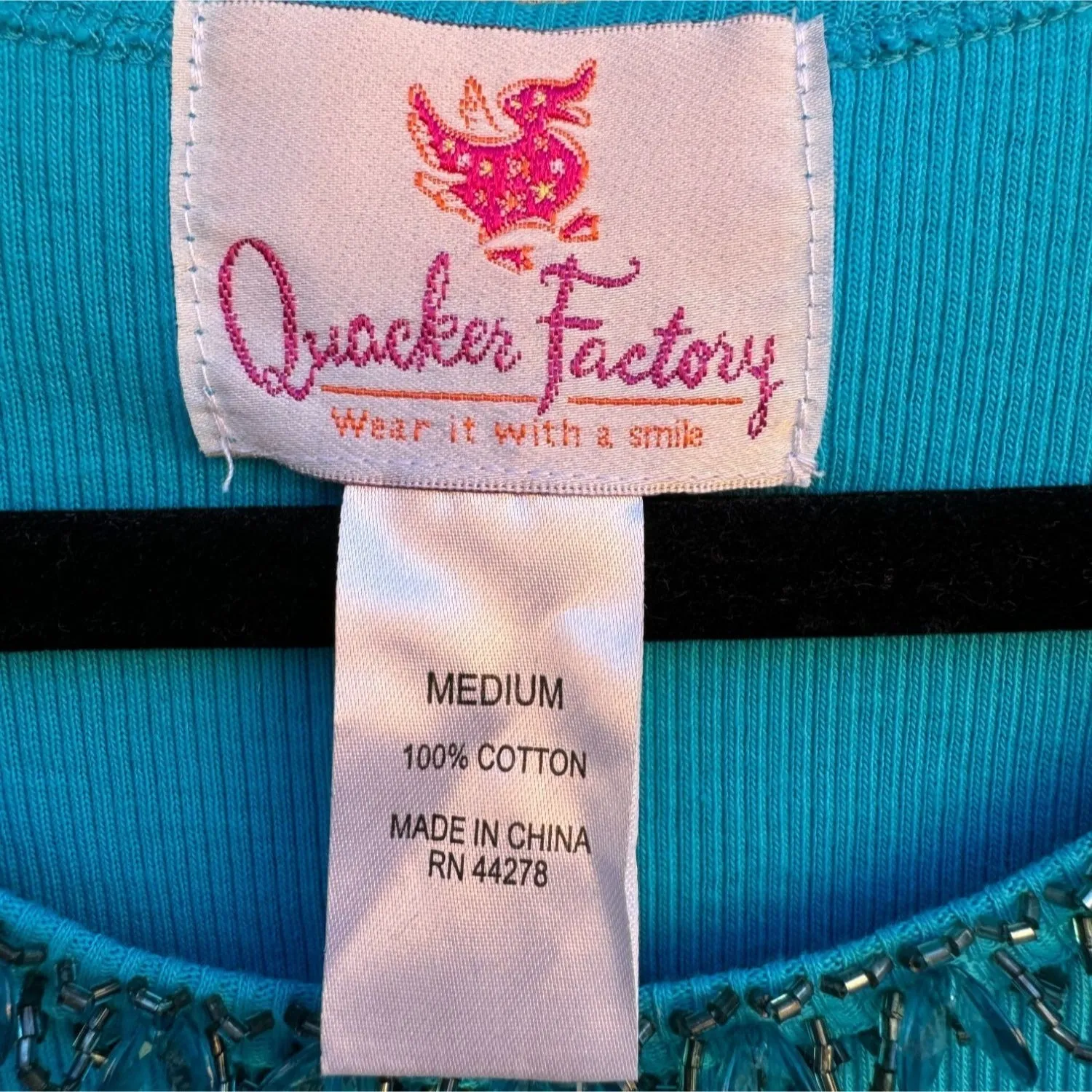 The Quacker Factory Blue Ribbed Knit Sequin Round Neck Short Sleeve Women's Shirt