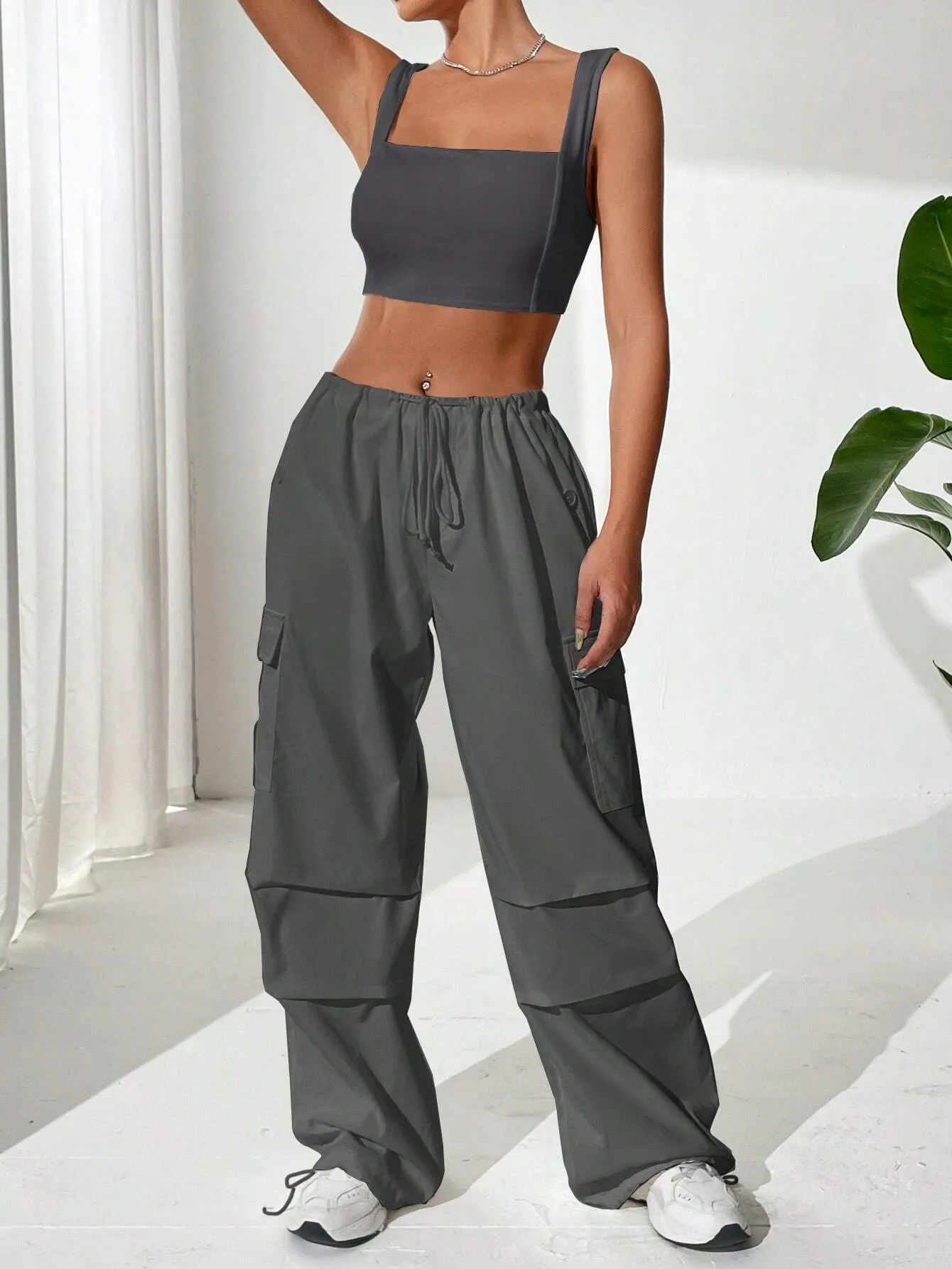 Top And Drawstring Cargo Pants