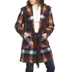 Tribal Fringe Trim Plaid Coat