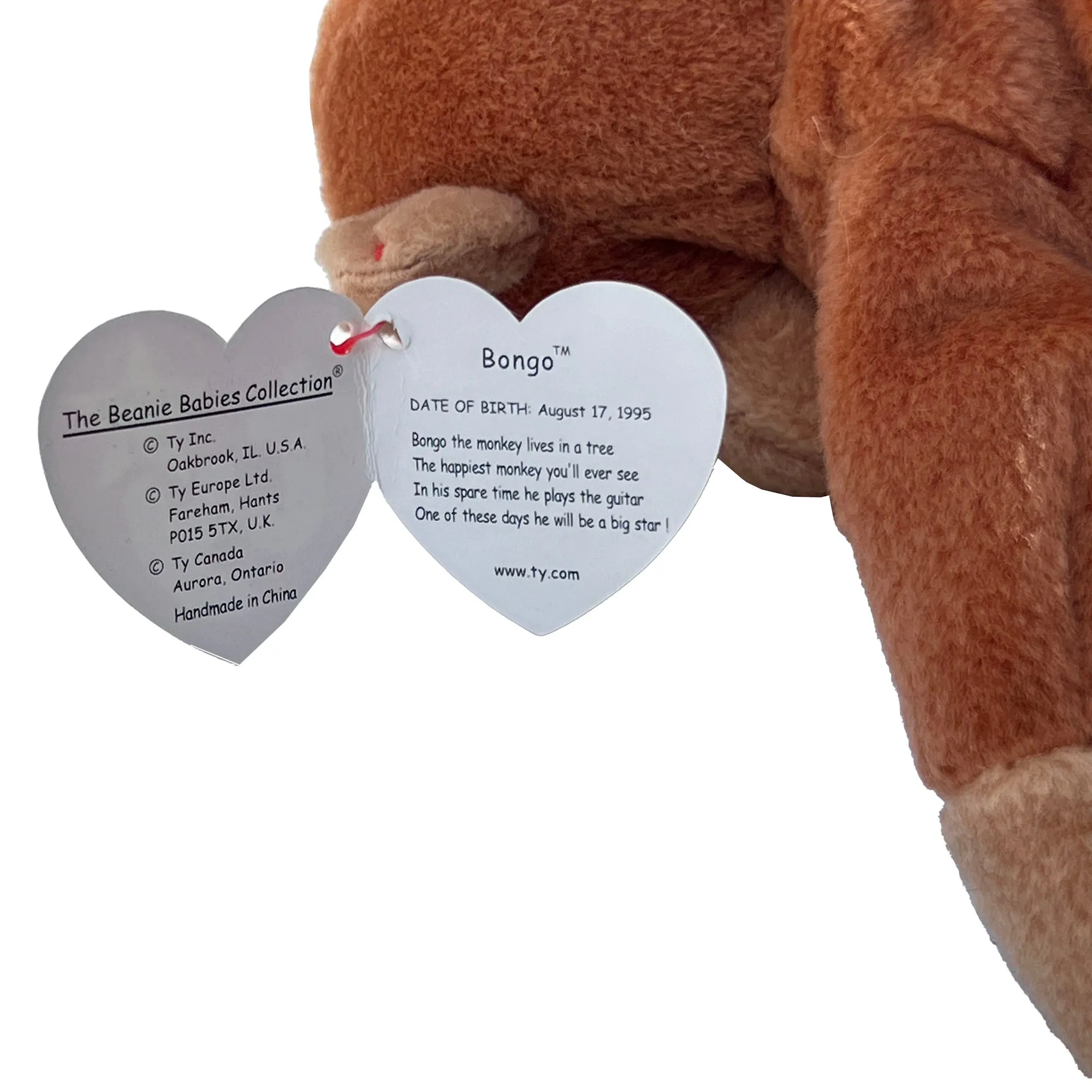 Ty BONGO Bear 1995 Original Beanie Baby Plush Collectible Toy