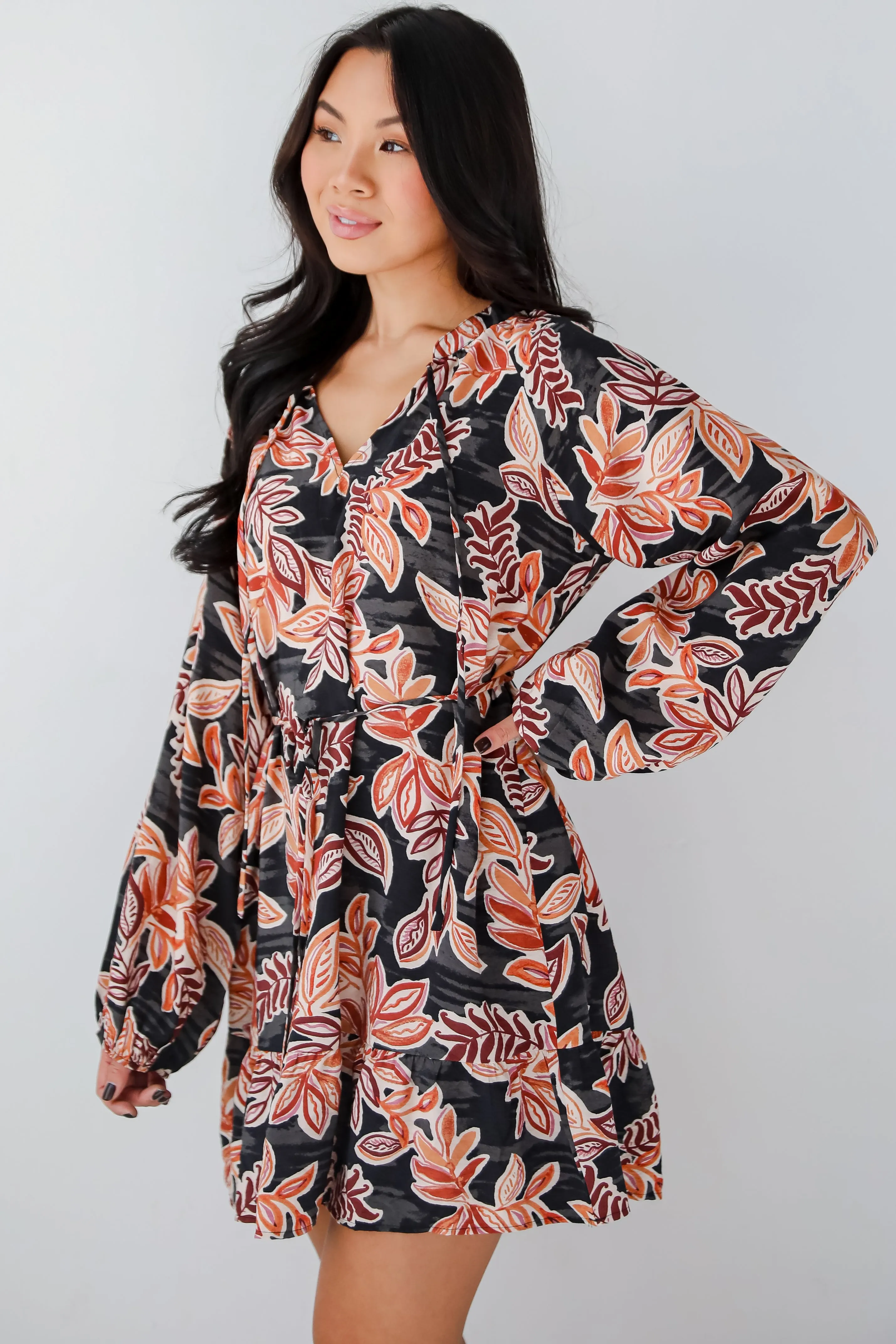 Undeniable Delight Black Leaf Print Mini Dress