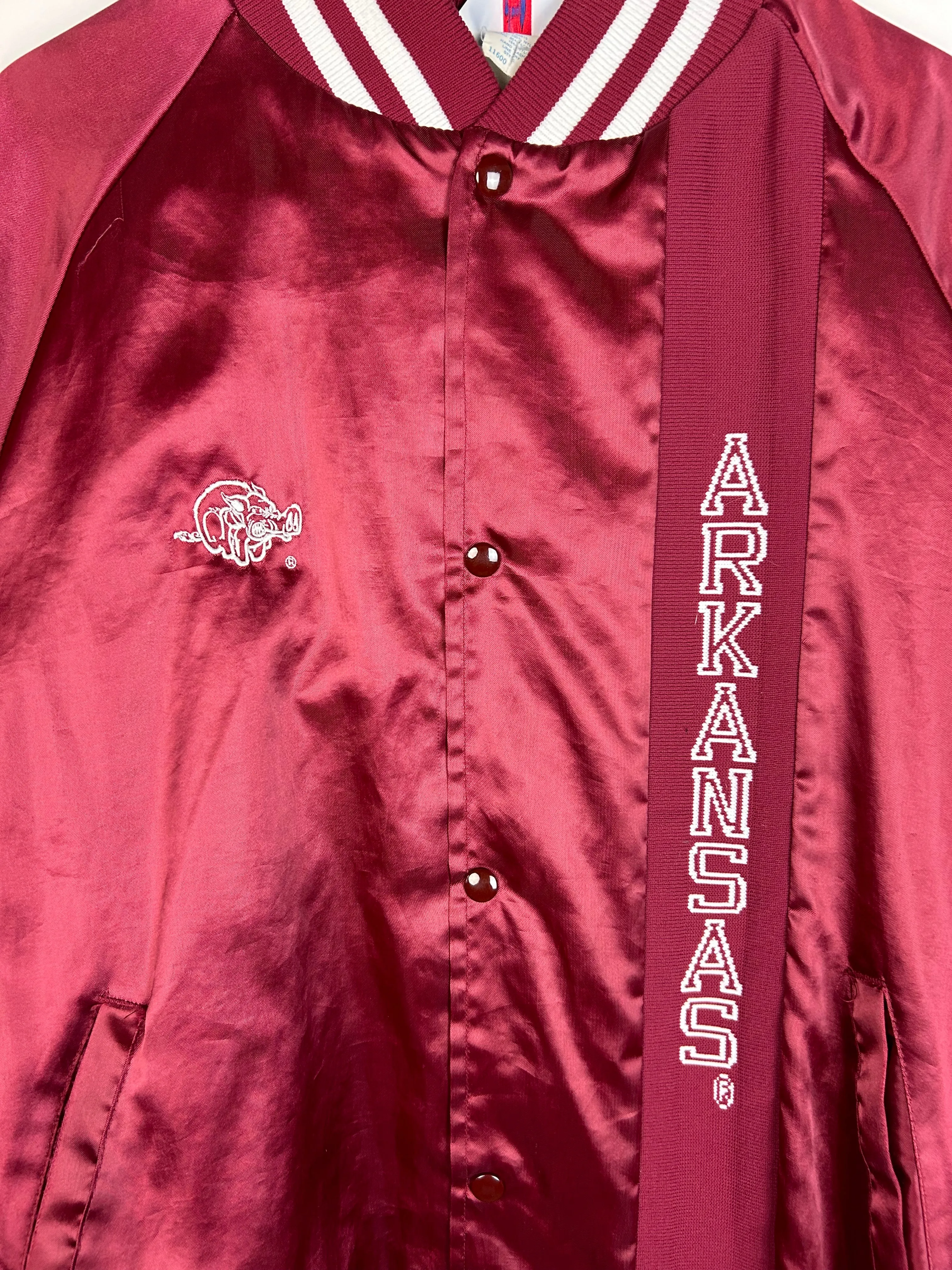 Vintage 80's Arkansas Burgundy Satin Bomber Jacket