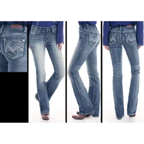 W1-2512 Rock & Roll Denim Juniors Jeans Mid Rise Boot Cut Embellished M Pockets