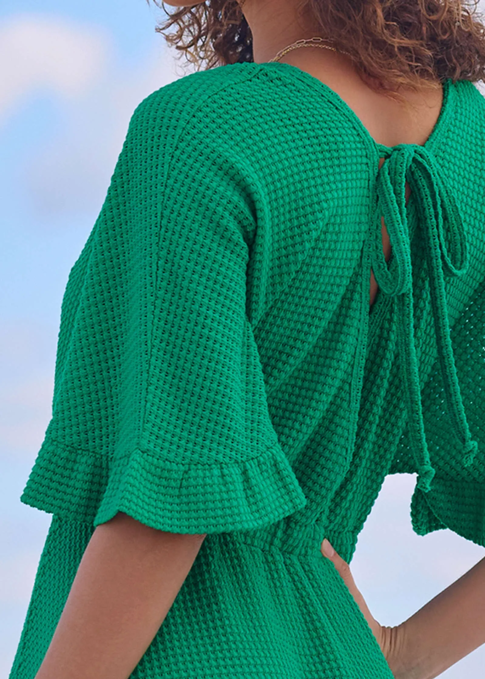 Waffle Knit Cover-Up Dress - Royal Green