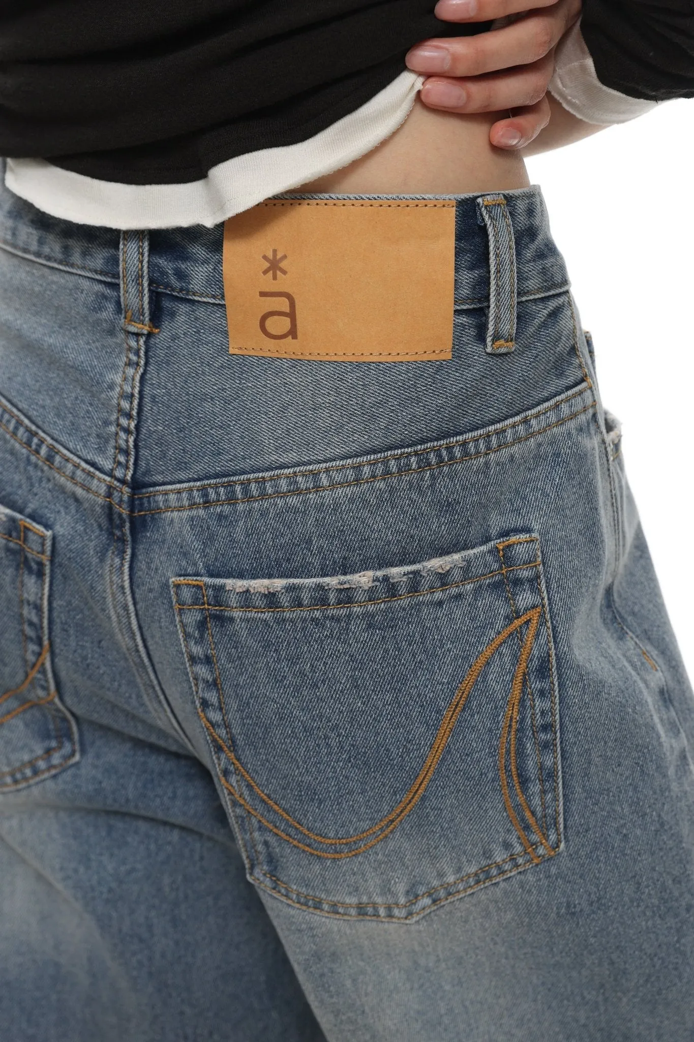 Washed Raw Edge Wide Leg Denim Pants In Blue