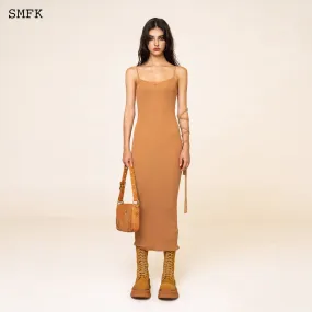 WildWorld Mermaid Knitted Silk Brace Dress In Khaki