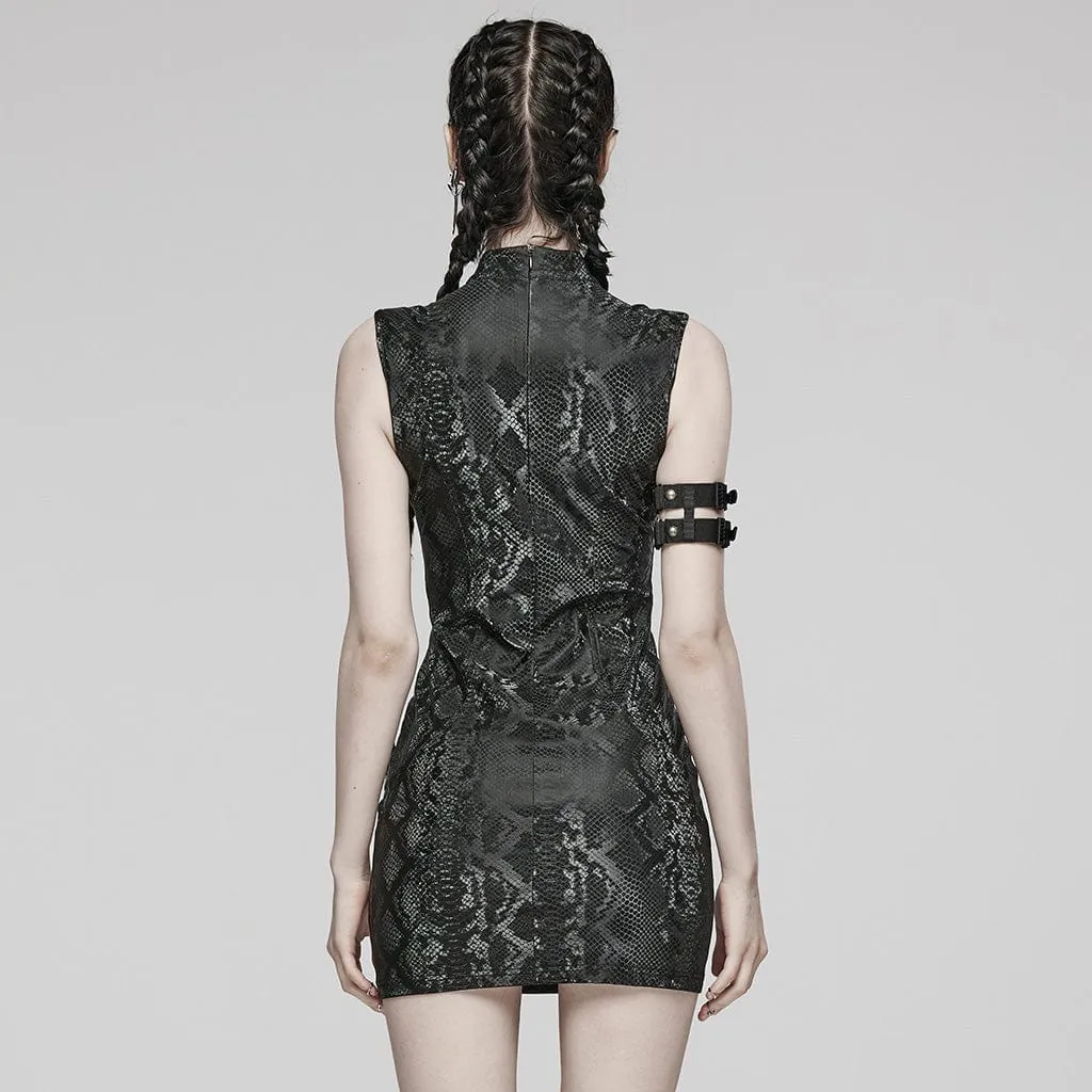 Women's Punk Mesh Ring Cutout Sleeveless Short Dress