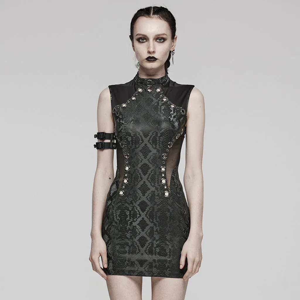 Women's Punk Mesh Ring Cutout Sleeveless Short Dress