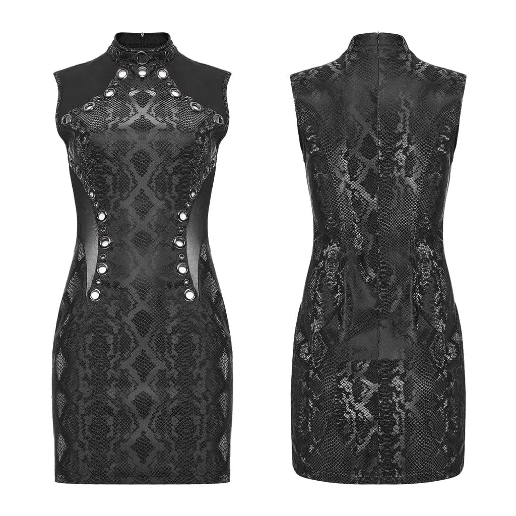 Women's Punk Mesh Ring Cutout Sleeveless Short Dress