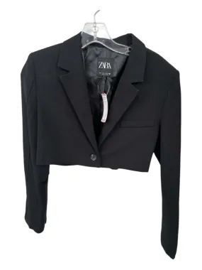 Zara Size S Black Lycocell Cropped Blazer Jacket